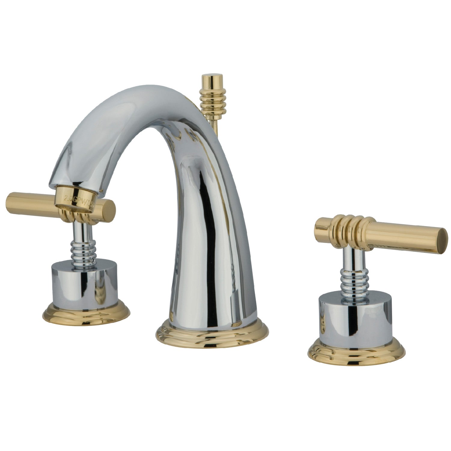 Kingston Tulare KS2964ML - Milano Two-Handle 3-Hole Deck Mount Widespread Bathroom Faucet with Brass Pop-Up, Polished Chrome/Polished Brass — image 1